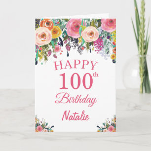 Carte rose 100e Anniversaire Fleurs florales