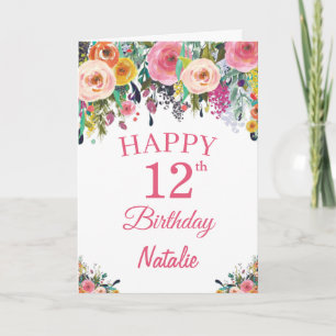Carte rose 12e Anniversaire Fleurs florales