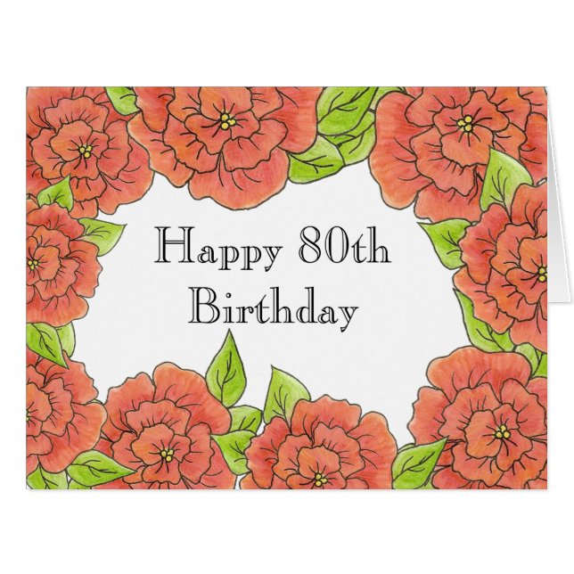 Carte Rose 80e anniversaire (Devant horizontal)