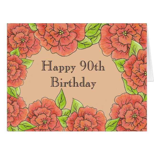 Carte Rose 90e anniversaire (Devant horizontal)