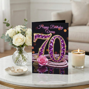 Carte Rose améthyste élégante pour 70e anniversaire or e