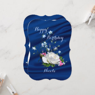 Carte Rose blanc de joyeux anniversaire, nom de coutume