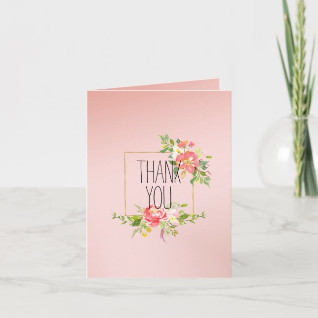 Carte Rose Blanc Rose Blush Floral Ombre (Devant)