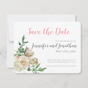 Carte Rose blanche classique Enregistrer la date