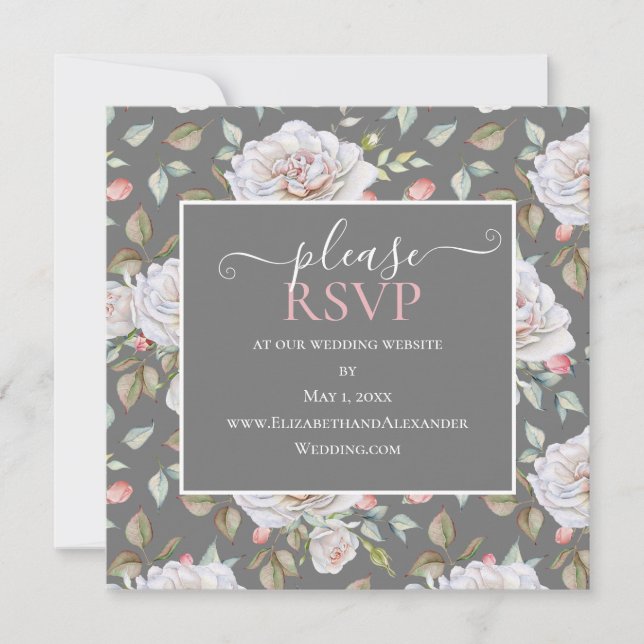 Carte Rose blanche classique | Site Mariage gris RSVP (Devant)