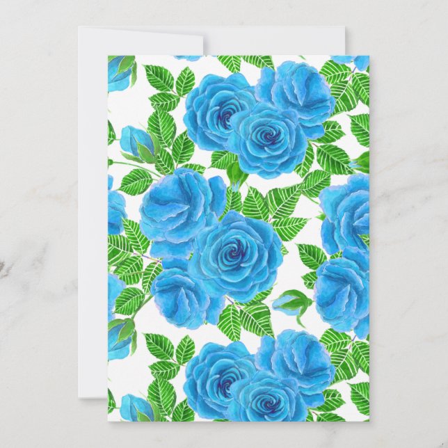 Carte Rose bleu aquarelle motif transparent (Devant)