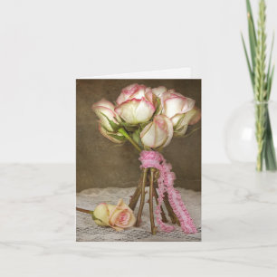 Carte rose bouquet sur doily sympathie merci