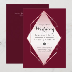 Carte Rose budget Gold Foil Look Mariage géométrique
