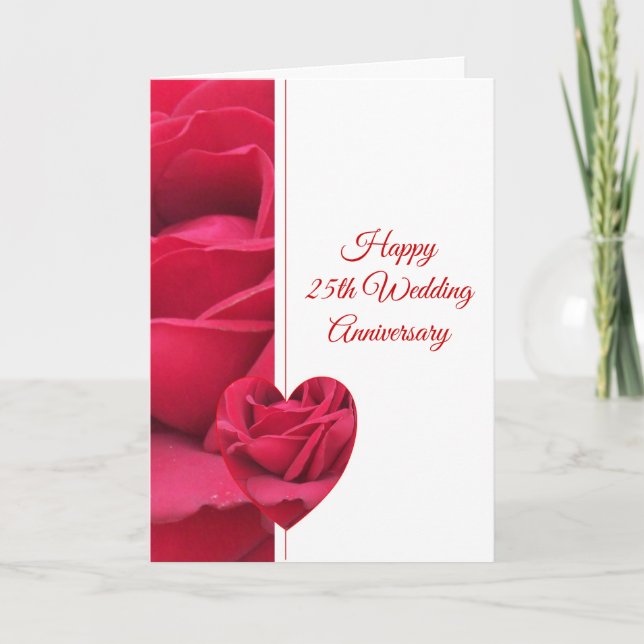 Carte Rose Cœur Personnalisé 25e Anniversaire de Mariage (Devant)