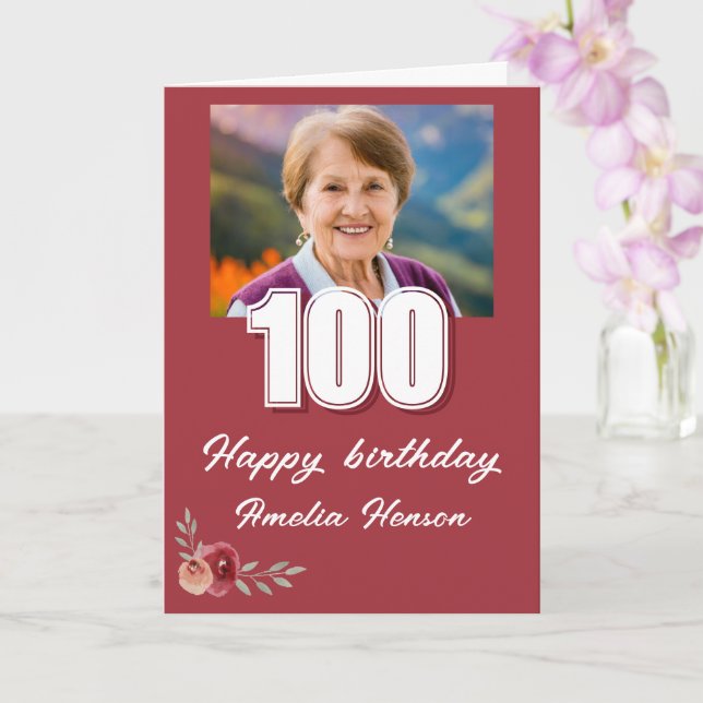 Carte Rose couleur rouge photo 100e anniversaire (Orchidée)