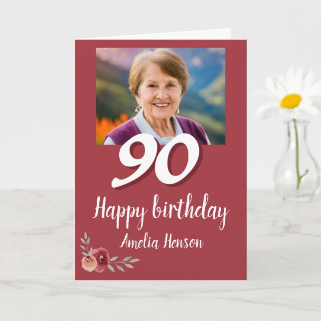 Carte Rose couleur rouge photo 90e anniversaire (Petite plante)