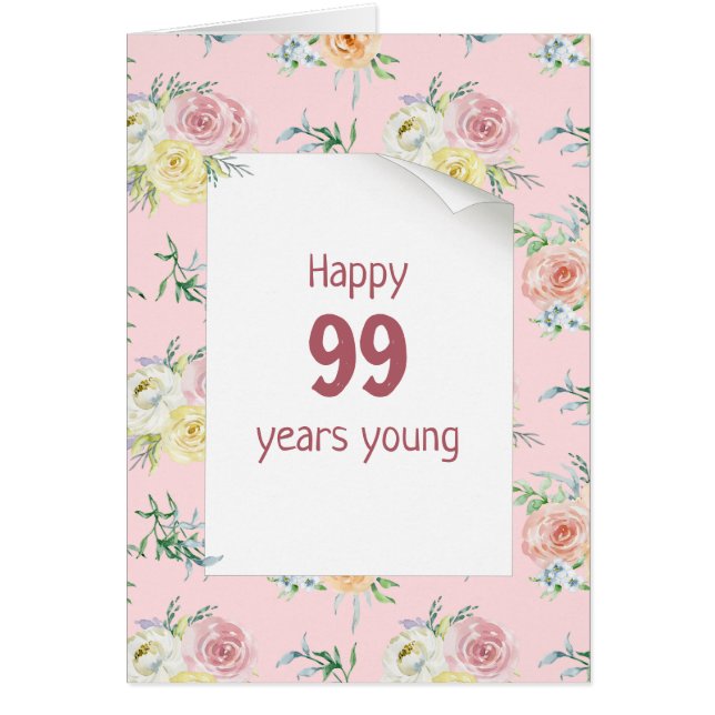 Carte Rose d'aquarelle 99e anniversaire (Devant)