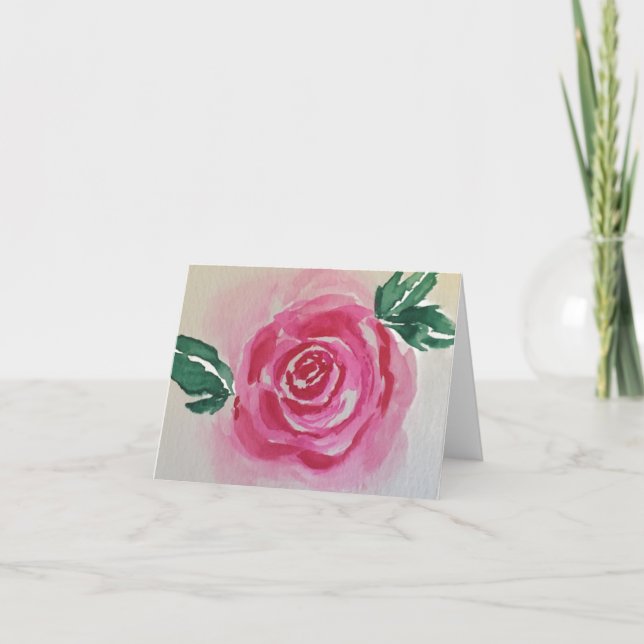 Carte Rose d'aquarelle rose - plié - toutes les occasion (Devant)
