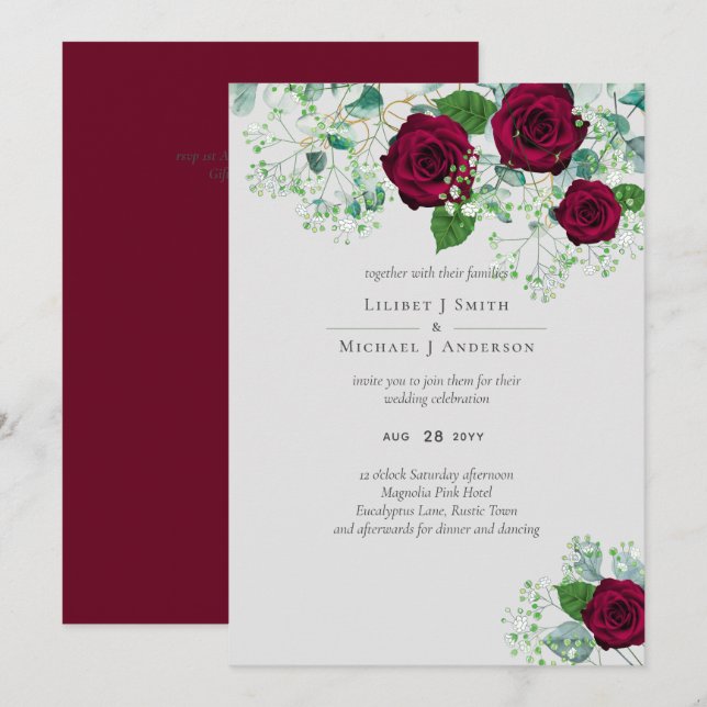 Carte Rose de Bourgogne Sage Eucalyptus Mariage (Devant / Derrière)