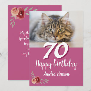 Carte Rose de couleur rouge aquarelle Photo de chat 70e 