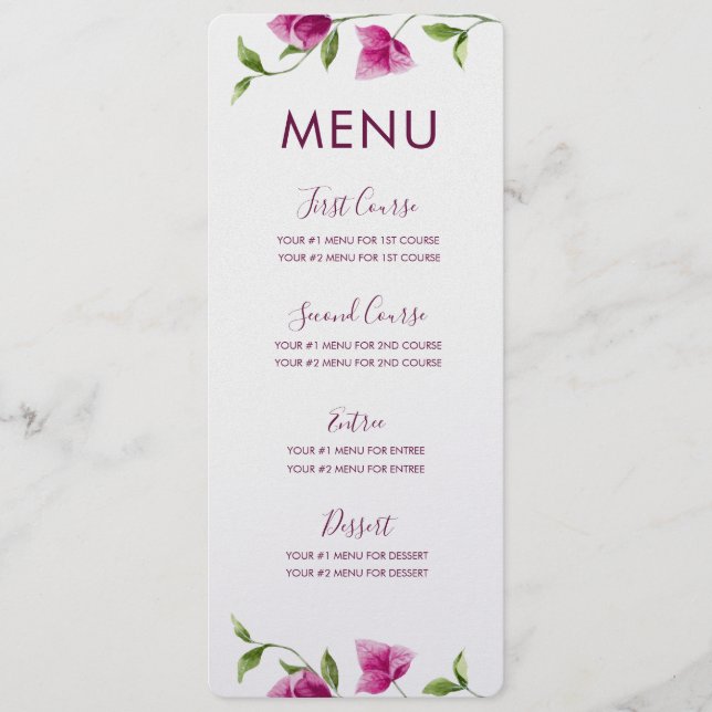 Carte rose de menu de fleur de bouganvillée (Devant)
