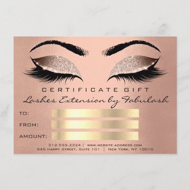 Carte Rose de peau Lash Maquillage d'or Certificat d'art (Devant)