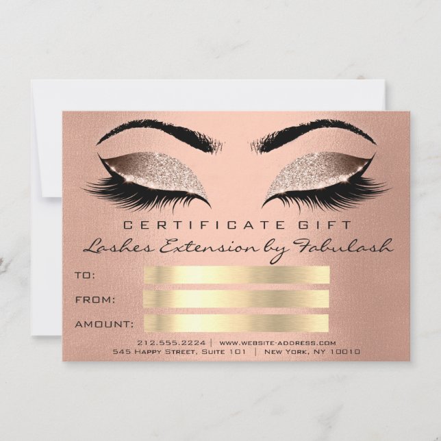 Carte Rose de peau Lash Maquillage d'or Certificat d'art (Devant)