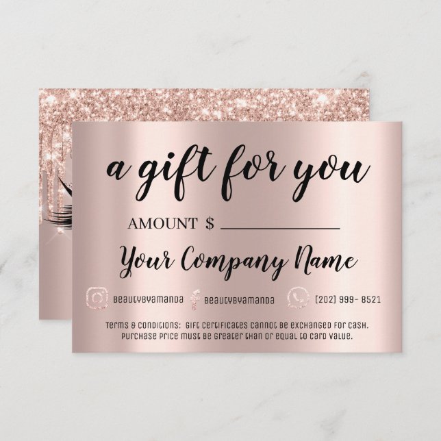 Carte Rose d'extension Lash Brows de certificat cadeau (Devant / Derrière)