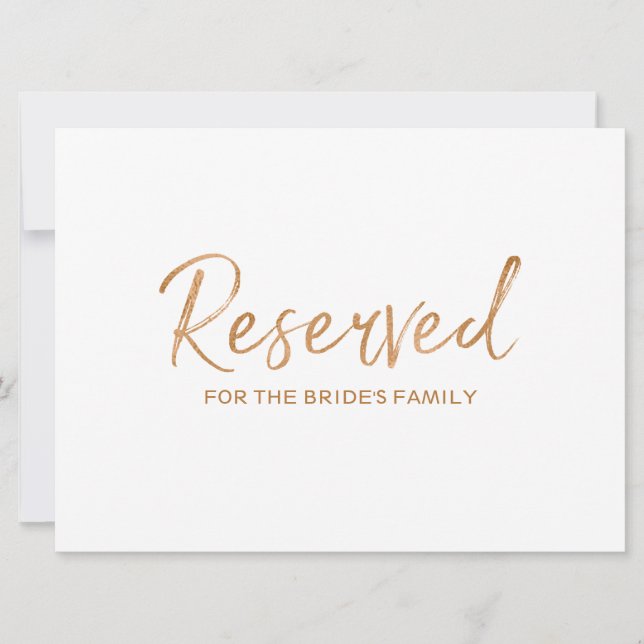 Carte Rose d'Or "Réservé" pour la pancarte de mariage de (Devant)