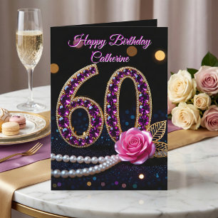 Carte Rose élégante rose améthyste violette 60e annivers
