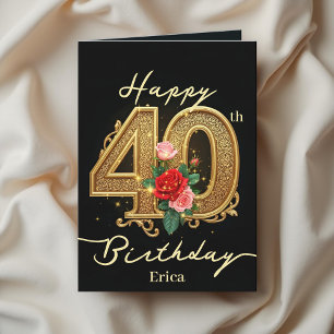 Carte Rose et Golden Filigree Numéro 40e anniversaire
