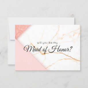 Carte Rose et or moderne Veux-tu être ma demoiselle d'ho