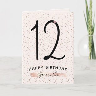 Carte Rose et or Rose 12 Anniversaire