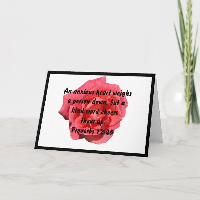 Carte Rose Et Proverbes 12:25 Verset Bible Blanc (Devant)