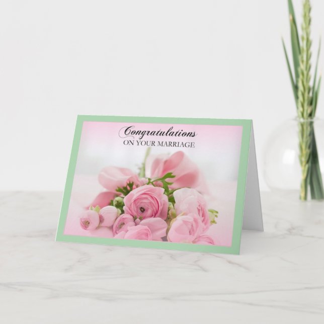 Carte rose et verte de félicitations de mariage (Devant)