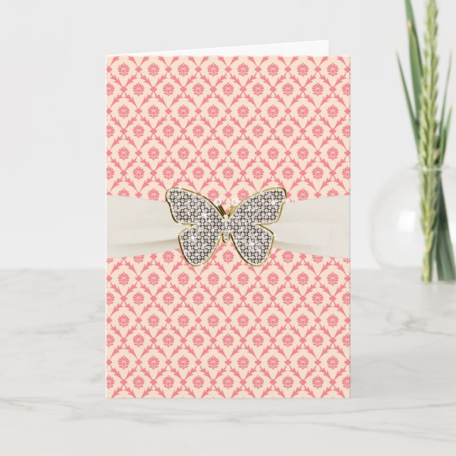 Carte Rose Faux Diamants Beurre d'argent Anniversaire (Devant)