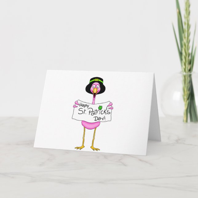 Carte rose flamingo heureux st. patricks jour (Devant)