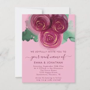 Carte Rose Floral QR Code Bourgogne Marsala rose