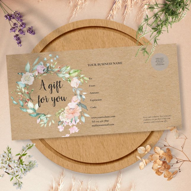 Carte Rose Garland Rustic Kraft Certificat cadeau (Rose Garland Rustic Kraft Gift Certificate)