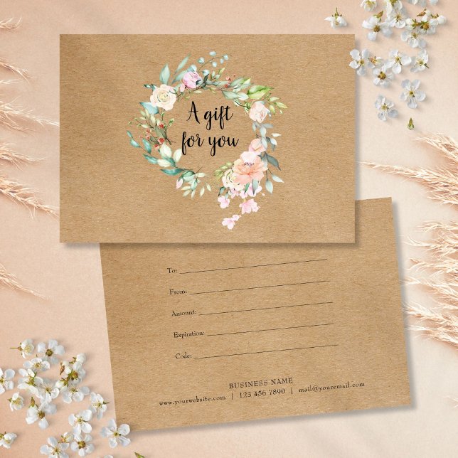 Carte Rose Garland Rustic Kraft Certificat cadeau (Roses Garland Rustic Kraft Gift Certificate)