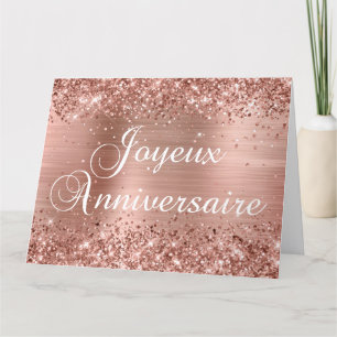 Carte Rose Glitter Gold Foil Joyeux Anniversaire