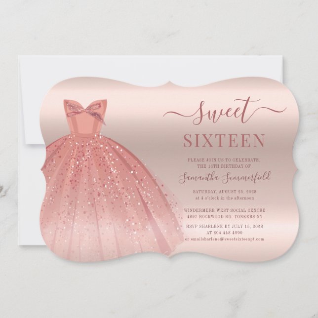 Carte Rose Gold Birthday Glam Sweet 16 Script moderne (Devant)