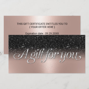 Carte Rose Gold Black Parties scintillant Salon Spa Cert