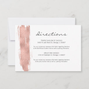 Carte rose Gold Brushstroke Bat mitzvah Directions