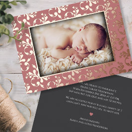 Carte rose Gold Faire-part de naissance Foil
