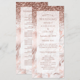 Carte Rose Gold Faux Parties scintillant Marbre programm