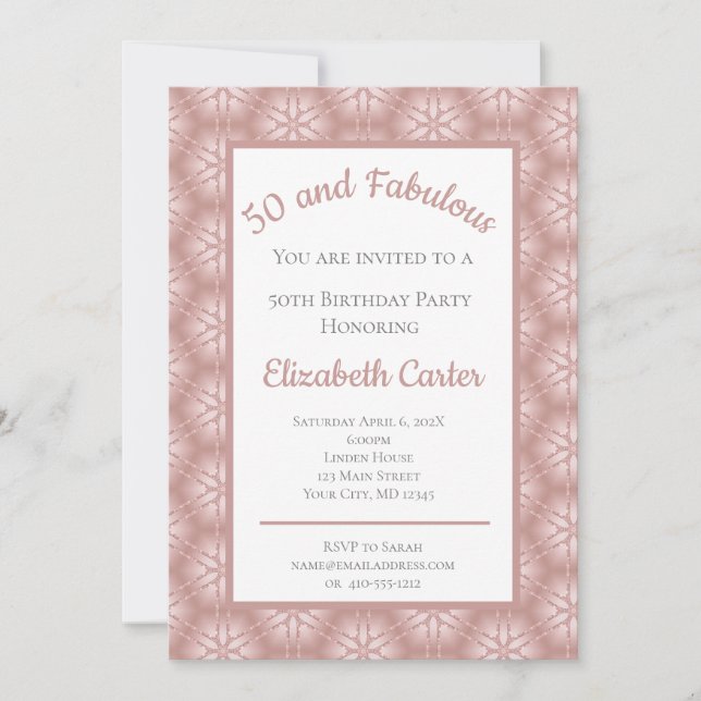 Carte Rose Gold Grey & Rose 50 et Fabuleux anniversaire (Devant)