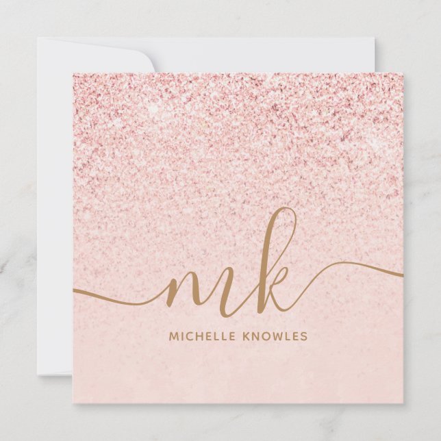 Carte Rose Gold Pailleté Lettres Initiales et Nom de Lux (Devant)