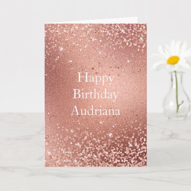 Carte Rose Gold Pailleté Pailleté Étincelle Anniversaire (Petite plante)