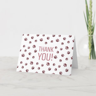 Carte Rose Gold Pailletés Empreintes de Patte Merci
