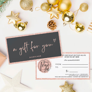 Carte Rose Gold parties scintillant coeur gris logo cade