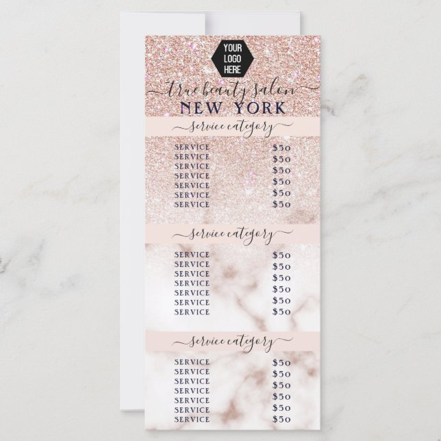 Carte Rose Gold Parties scintillant Marbre Logo Salon Pr (Devant)