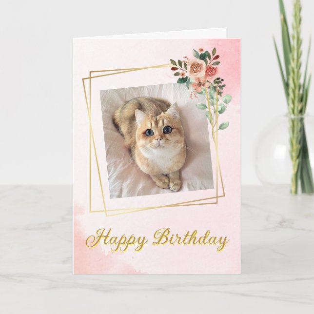 Carte rose Gold & Pink Cute Cat Anniversaire (Devant)