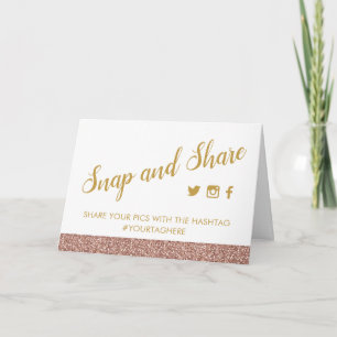 Carte Rose Gold Pink Glitter Party Hashtag Sign Tent