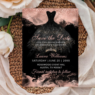 Carte Rose Gold Princess Quinceañera Save the Date